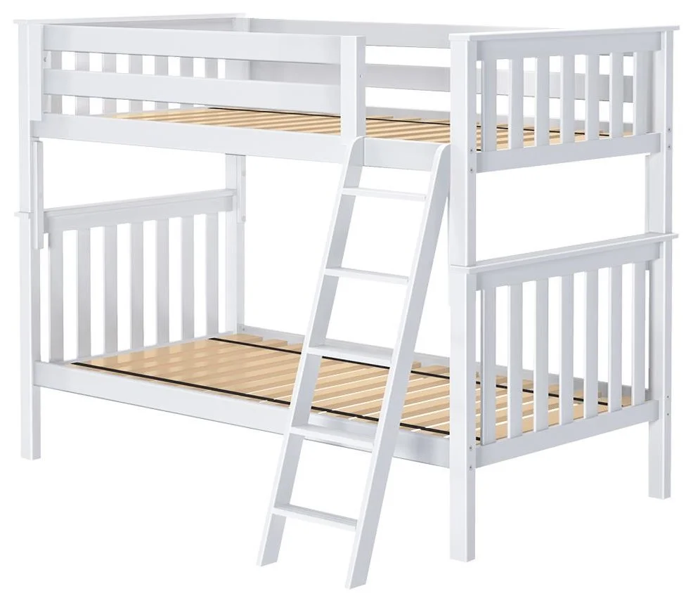 Jackpot Kids Bunk Beds Bristol1002 Bristol 1 Twin/Twin Bunk Bed in White w/Angle Ladder